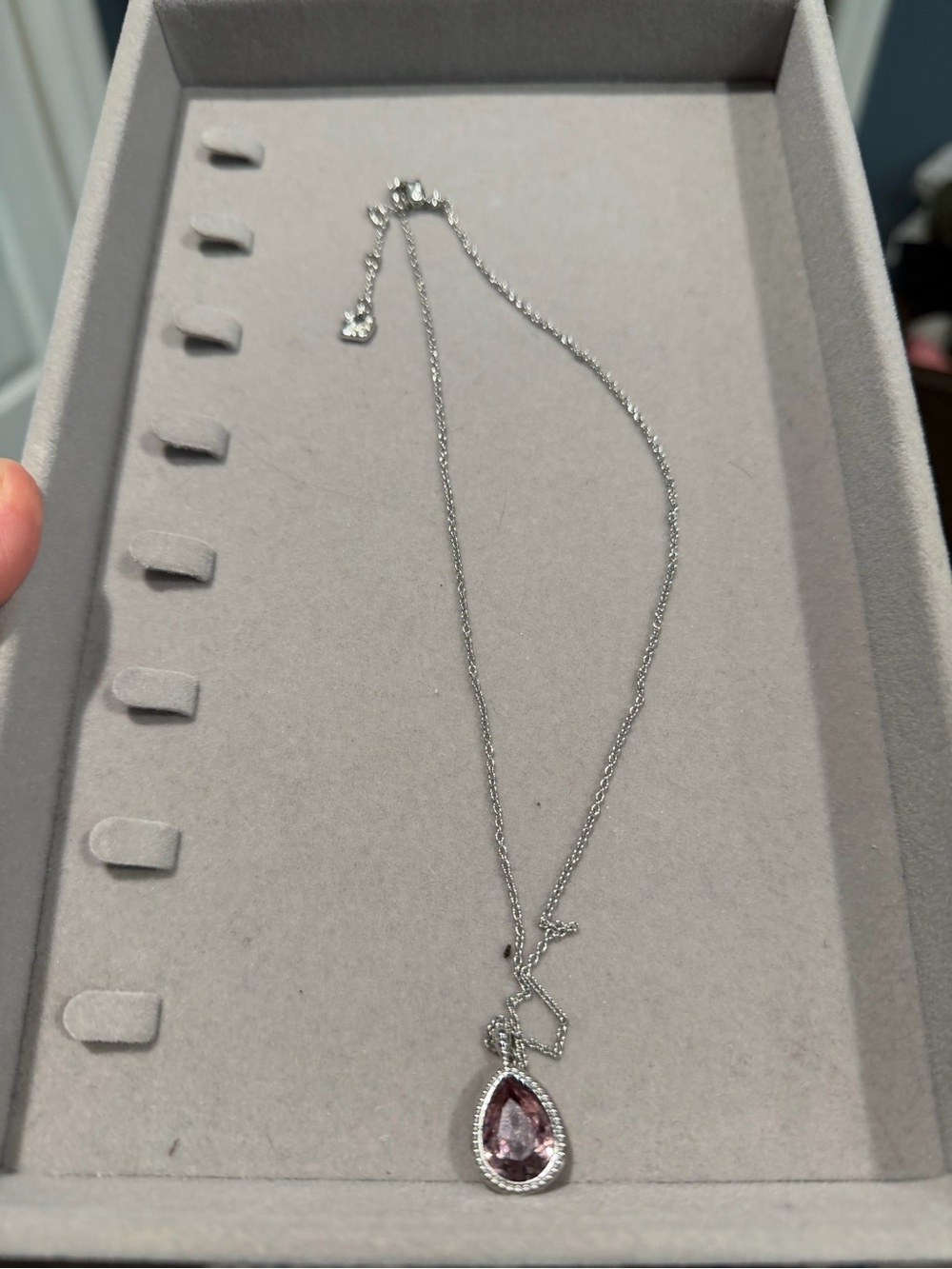 Swarovski Silver Teardrop Pendant Necklace with Purple Gem